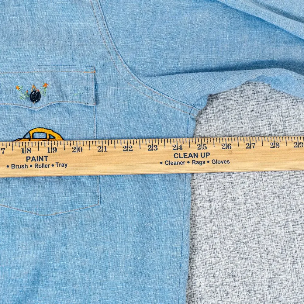 Vintage 70s Levi's Orange tab Embroidered Chambray Shirt blue sz XL